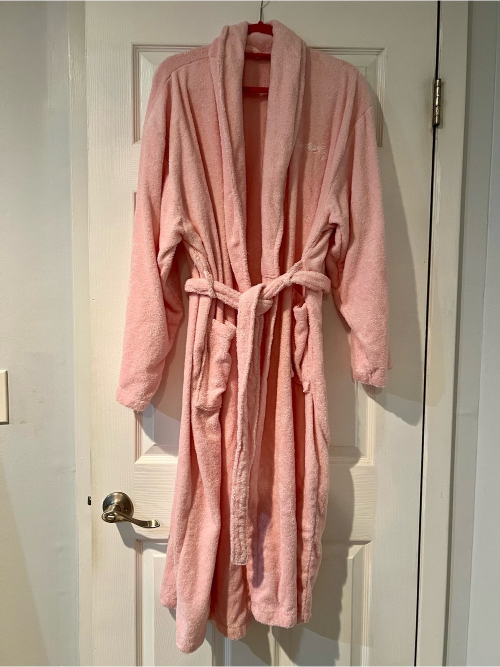 Plush Pink Shawl-Collar Bathrobe with Tie Waist